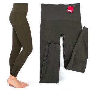 Spanx Deep Olive High Waist Yoga Seamless Zipper Ankle Leggings Medium NWT